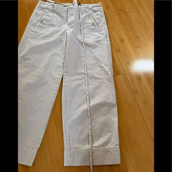 White & Grey Striped Straight Leg Capri Pants - Picture 6 of 7